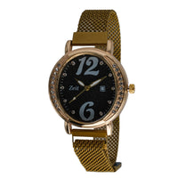 Reloj Dama Metal Mesh Dorado Fondo Negro Modelo CB00023975