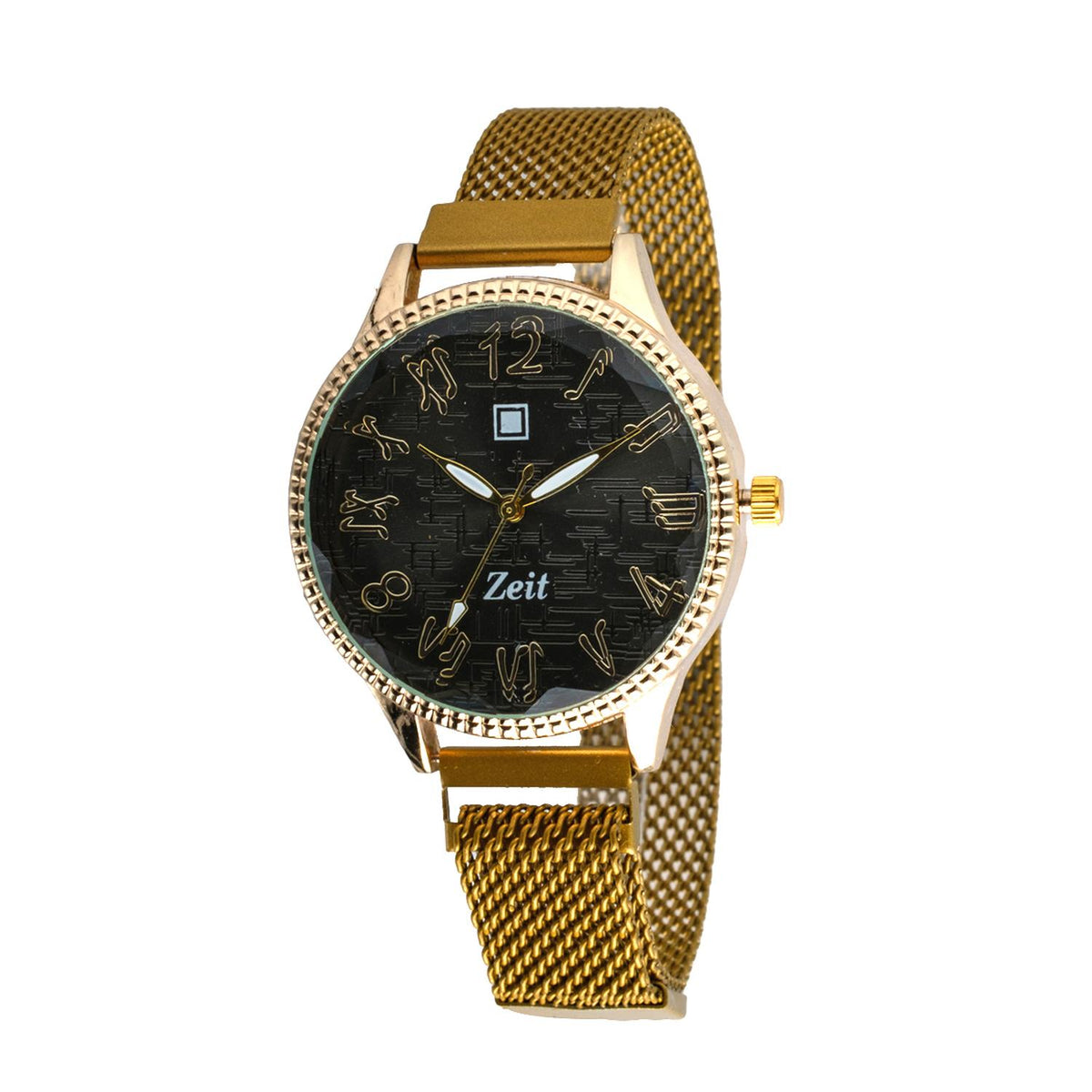 Reloj Mesh Dama Dorado Analogo Fondo Negro Modelo CB00023820