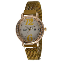 Reloj Dama Metal Mesh Dorado Fondo Negro Modelo CB00023975